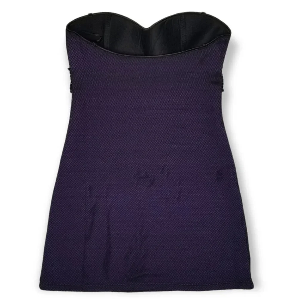 ⚡️Coquette Purple Body Con Fitted Mini Dress Fishnet Overlay Pyramid Stud Punk - Picture 4 of 8